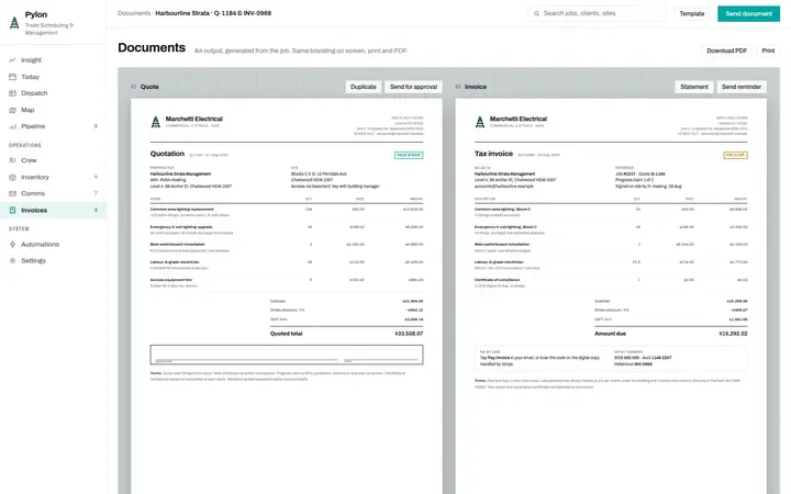 Pylon documents screen