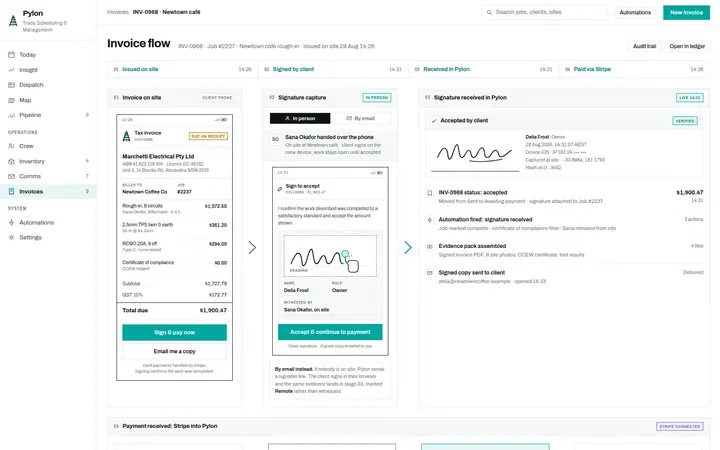 Pylon invoice screen